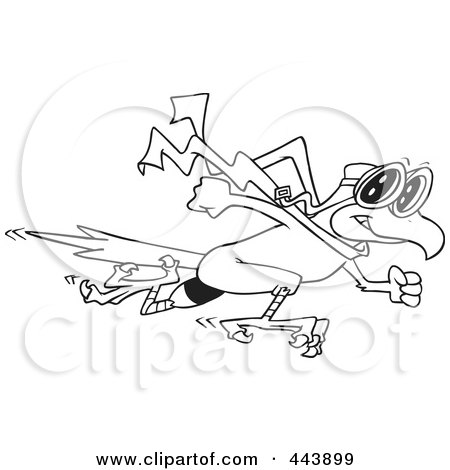 Royalty-Free (RF) Clip Art Illustration of a Cartoon Black And White Outline Design Of A Fast Falcon by toonaday