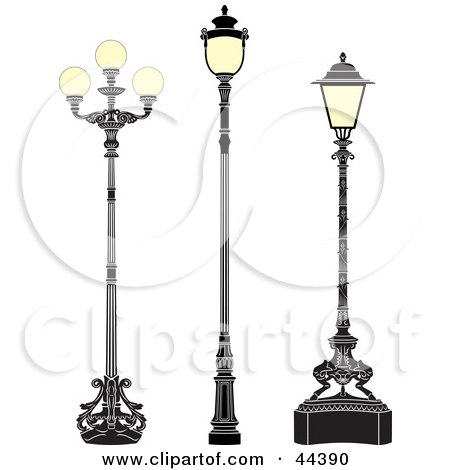 Clipart Illustration of a Collage Of Three Antique Iron Street Lamps by Frisko