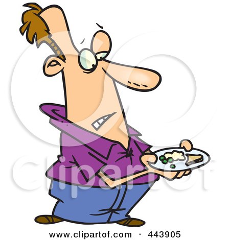 Royalty-Free (RF) Clip Art Illustration of a Cartoon Man Carrying A Meager Dinner Plate by toonaday