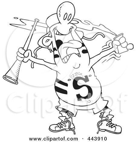 Royalty-Free (RF) Clip Art Illustration of a Cartoon Black And White Outline Design Of A Sports Fan With Body Paint by toonaday