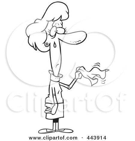 Royalty-Free (RF) Clip Art Illustration of a Cartoon Black And White Outline Design Of A Sad Woman Waving Farewell by toonaday