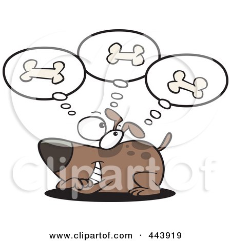 Royalty-Free (RF) Clip Art Illustration of a Cartoon Dog Day Dreaming Of Bones by toonaday