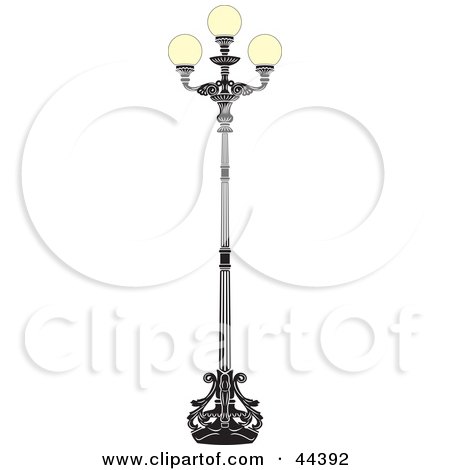 Clipart Illustration of a Wrought Iron Street Lamp With Three Bulbs by Frisko