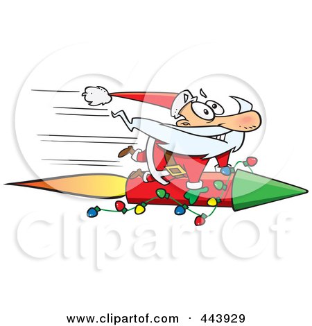 Royalty-Free (RF) Clip Art Illustration of a Cartoon Santa Riding A Fast Rocket  by toonaday