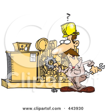 Royalty-Free (RF) Clip Art Illustration of a Cartoon Mechanic Working On A Machine by toonaday
