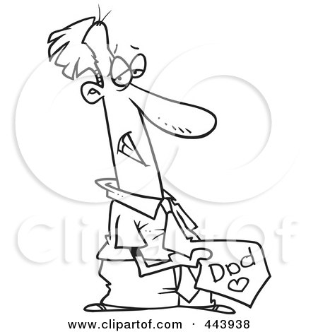 Royalty-Free (RF) Clip Art Illustration of a Cartoon Black And White Outline Design Of A Proud Dad Businessman Showing Off His Tie by toonaday