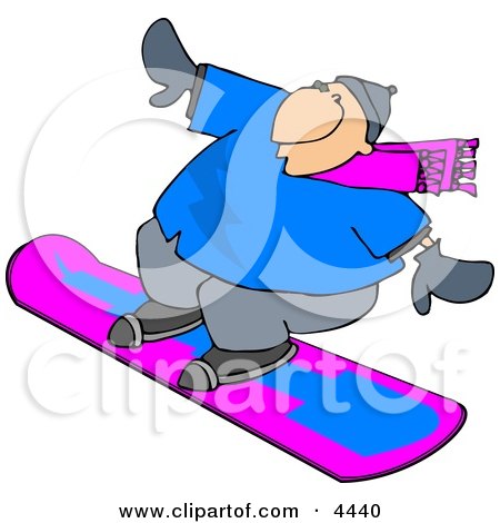 Happy Man Snowboarding Down a Hill Covered with Snow During the Winter Season Clipart by djart