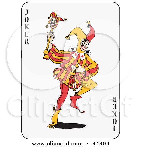 Clipart Illustration of a Dancing Joker Playing Card by Frisko