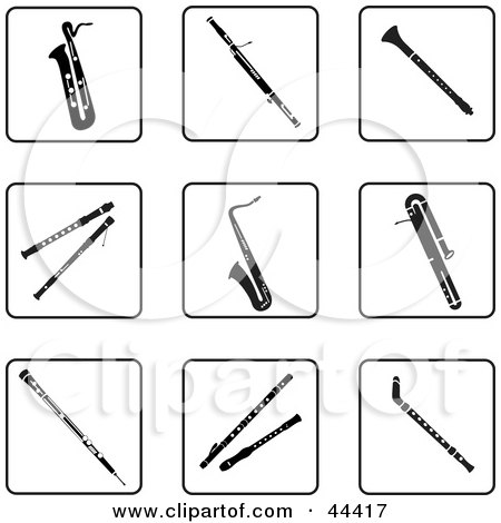 Clipart Illustration of a Digital Collage Of Black And White Musical Instruments Icons by Frisko