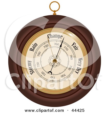 Clipart Illustration of a Round Wooden Aneroid Barometer by Frisko