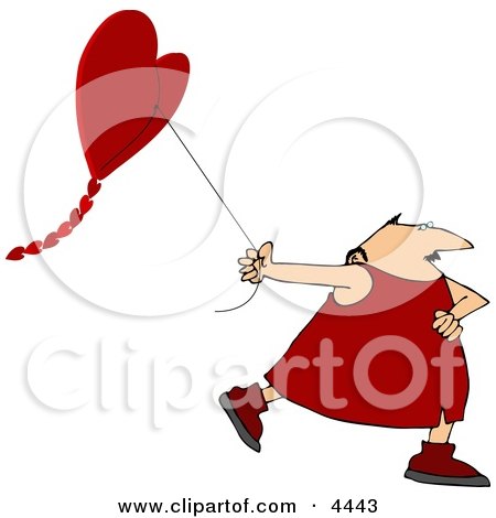 Valentine's Day Man Flying a Heart-shaped Kite Clipart by djart