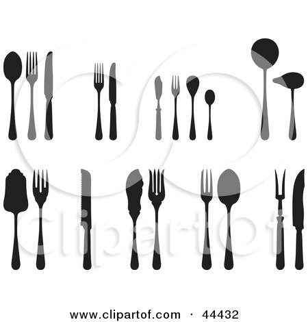Clipart Illustration of a Digital Collage Of Silhouetted Silverware by Frisko