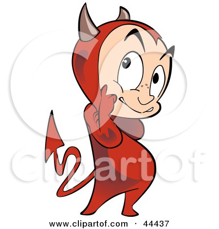 Clipart Illustration of a Sneaky Little Devil In Thought by Frisko