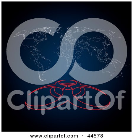 Clipart Illustration of a Blue Atlas With A Red Biohazard Symbol by MilsiArt