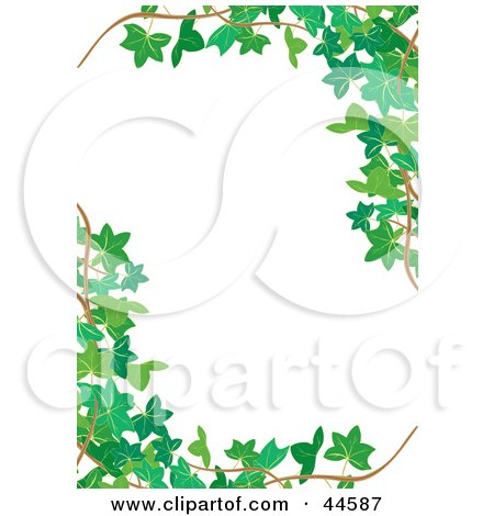 Clipart Illustration of a White Vertical Background Bordered In Green Ivy Corners by MilsiArt