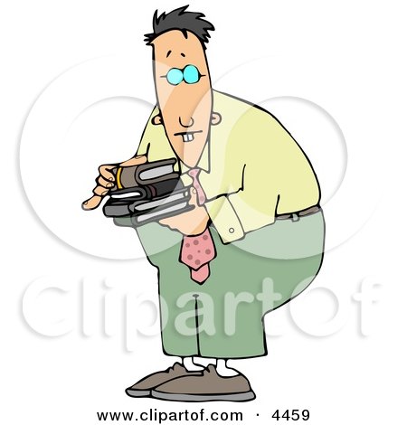 Nerd with Buckteeth Wearing Glasses and Carrying Books Clipart by djart