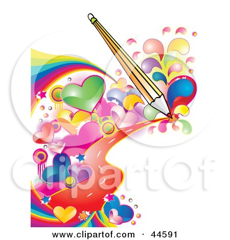 Clipart Illustration of a Pencil Drawing A Background Of Colorful Hearts And Waves by MilsiArt