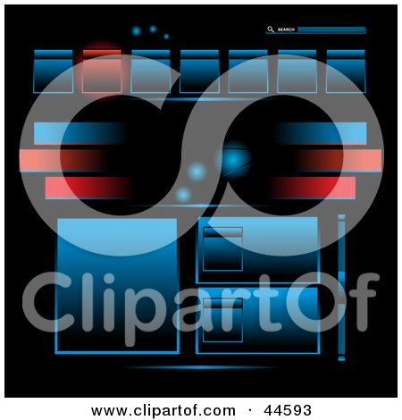 Clipart Illustration of a Red, Blue And Black Technology Website Template by MilsiArt
