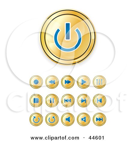 Clipart Illustration of a Digital Collage Of Gold And Blue Media Buttons by MilsiArt