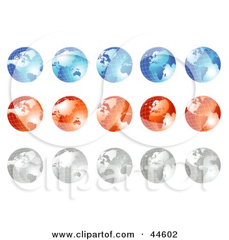 Clipart Illustration of a Digital Collage Of Blue, Red And Silver Globes by MilsiArt