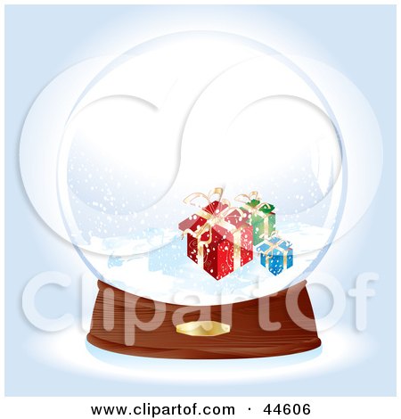 Clipart Illustration of Christmas Presents In A Snow Globe by MilsiArt