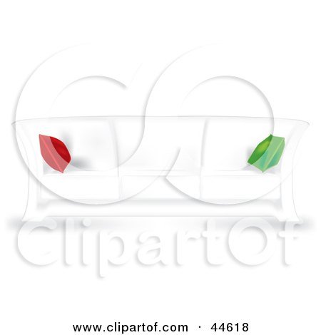 Clipart Illustration of a Red And Green Throw Pillows On A White Couch by MilsiArt