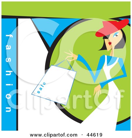 Clipart Illustration of a Fashionable Lady Carrying A Shopping Bag On A Retro Background by MilsiArt
