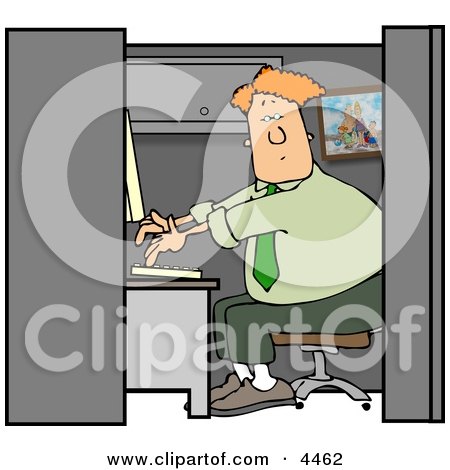 Computer Programmer Working at a Business Firm On a Computer in His Cubicle Clipart by djart