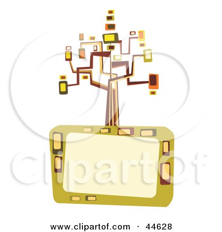 Clipart Illustration of a Colorful Retro Tree Of Abstract Shapes Atop A Text Box by MilsiArt