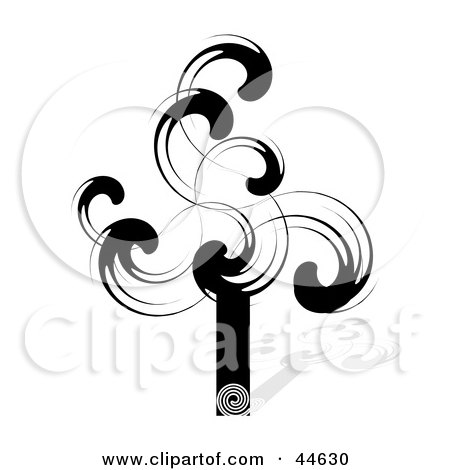 Clipart Illustration of a Swooshy Black Tree by MilsiArt