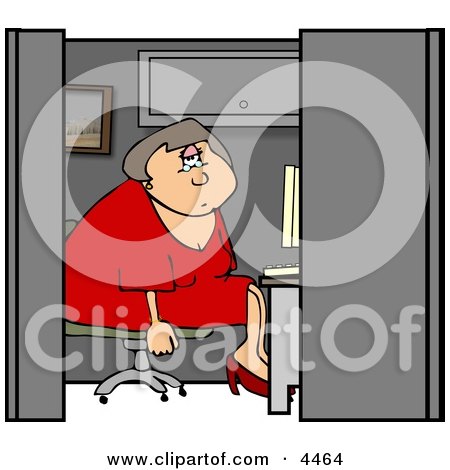 Bored Customer Service Representative Sitting in a Cubicle at Her Computer Clipart by djart