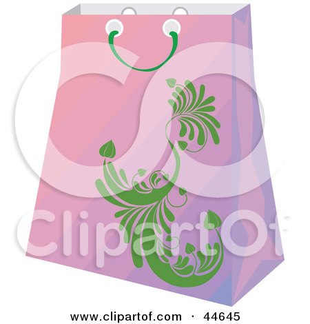 Clipart Illustration of a Gradient Purple Shopping Bag With A Green Scroll Design by MilsiArt
