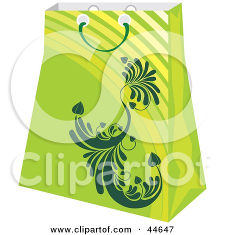 Clipart Illustration of a Green Shopping Bag With A Scroll Design by MilsiArt