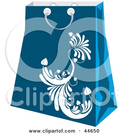 Clipart Illustration of a Blue Shopping Bag With A White Scroll Design by MilsiArt
