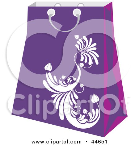 Clipart Illustration of a Purple Shopping Bag With A White Scroll Design by MilsiArt