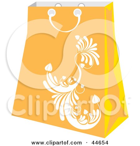 Clipart Illustration of an Orange Shopping Bag With A White Scroll Design by MilsiArt