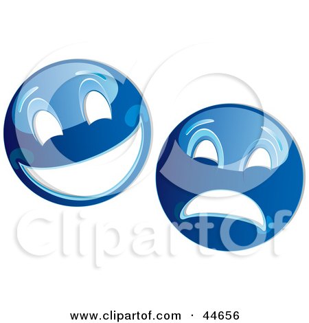 Clipart Illustration of Two Blue Theater Mask Emoticons by MilsiArt