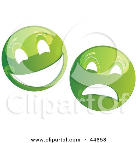 Clipart Illustration of Two Green Theater Mask Emoticons by MilsiArt