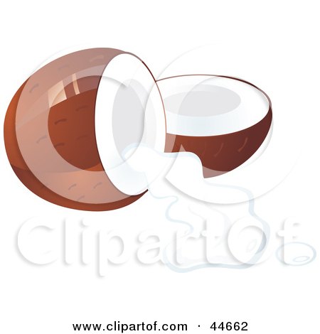 Clipart Illustration of a Split Coconut With Milk by MilsiArt