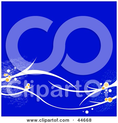 Clipart Illustration of a Blue Background With Sparkling White Branches And Flowers by oboy