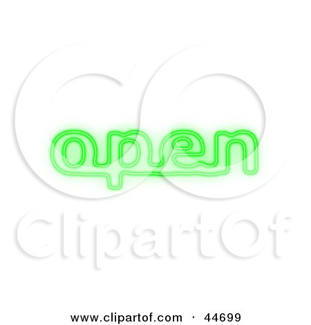 Clipart Illustration of a Glowing Green Open Neon Sign by oboy