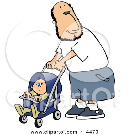 Happy Single Father Pushing His Baby Boy in a Stroller Posters, Art Prints