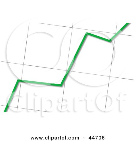 Clipart Illustration of a Green Line Going Up on a Bar Graph Chart by oboy