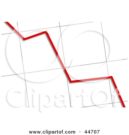 Clipart Illustration of a Red Line Going Down on a Bar Graph Chart by oboy