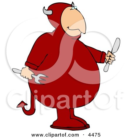 Devil Holding a Fork and Knife Clipart by djart