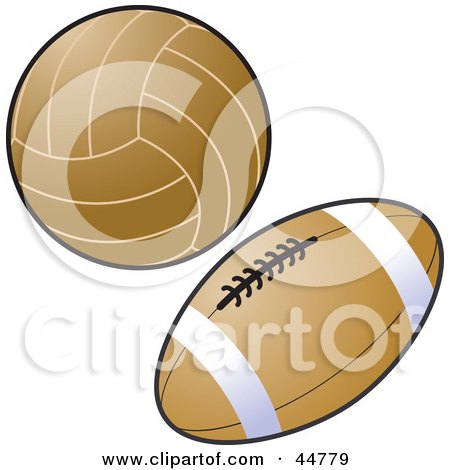 Royalty-free (RF) Clipart Illustration of a Brown Volleyball And American Football by Lal Perera