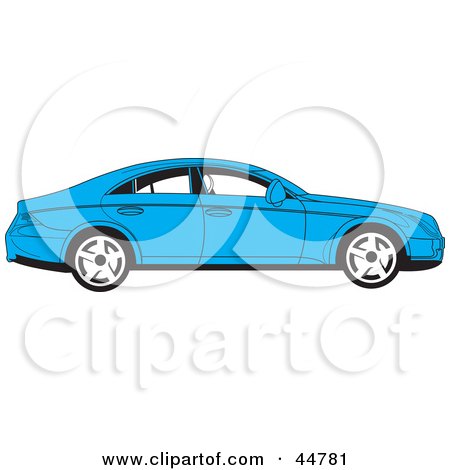 Royalty-free (RF) Clipart Illustration of a Parked Blue Four Door Car In Profile by Lal Perera