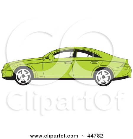 Royalty-free (RF) Clipart Illustration of a Parked Green Four Door Car In Profile by Lal Perera