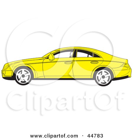 Royalty-free (RF) Clipart Illustration of a Parked Yellow Four Door Car In Profile by Lal Perera