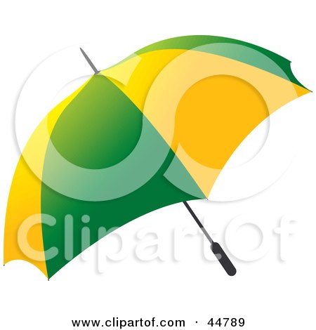 Royalty-free (RF) Clipart Illustration of a Green And Yellow Open Umbrella by Lal Perera